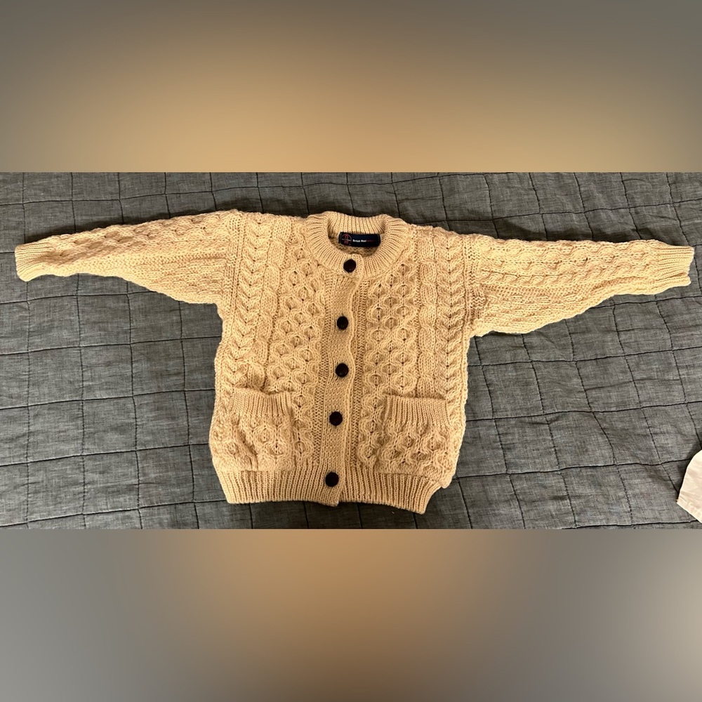 British Wool Naturally - Beige Cable Knit Cardigan Size 1 to 2 year old